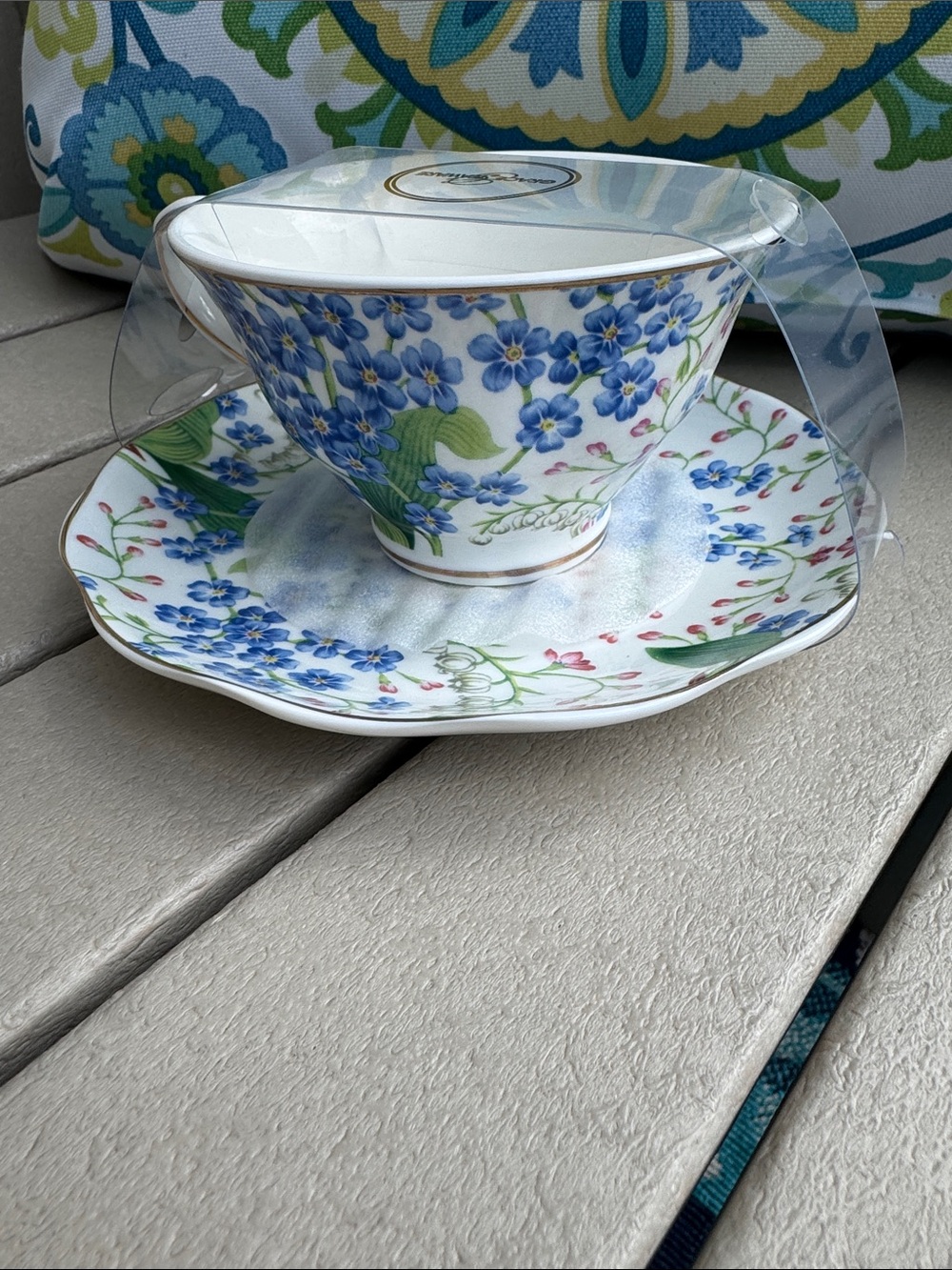 Grace Teaware Blue pink Forget-Me-Not Porcelain Teacup & Saucer Set new